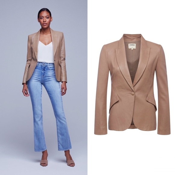 L’AGENCE Chamberlain Single Breasted Leather Blazer in Chantarelle Sz 4 - Picture 2 of 10